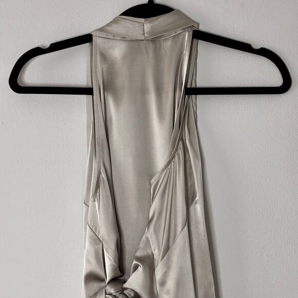 Ann Taylor Silver Grey Satin Wrap Top Sleeveless Blouse Silk Blend Size 4 AS IS - Picture 11 of 16
